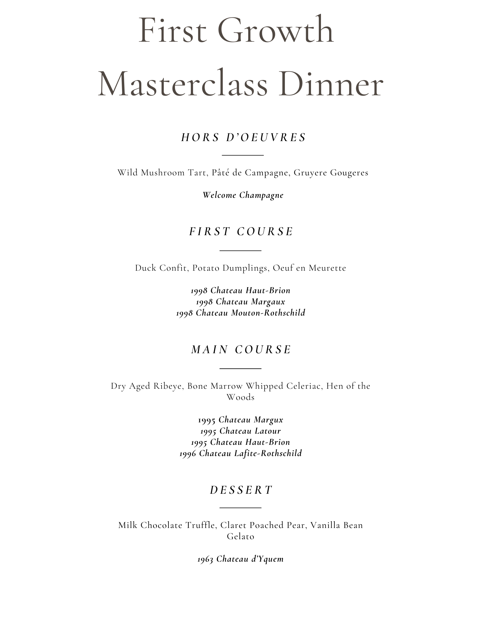 First Growth Bordeaux Masterclass Dinner
